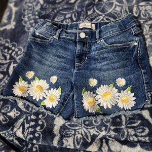 Jordache Size 8 Adjustable Embroidered Daisy Denim Shorts